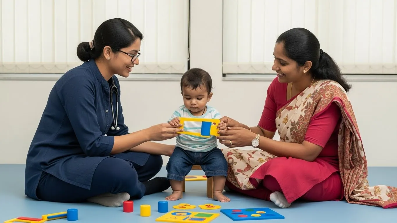 Early developmental therapy session for a young child with parental involvement