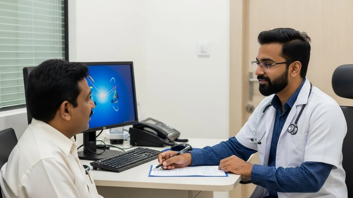 Audiology consultation session between doctor and patient at a medical clinic